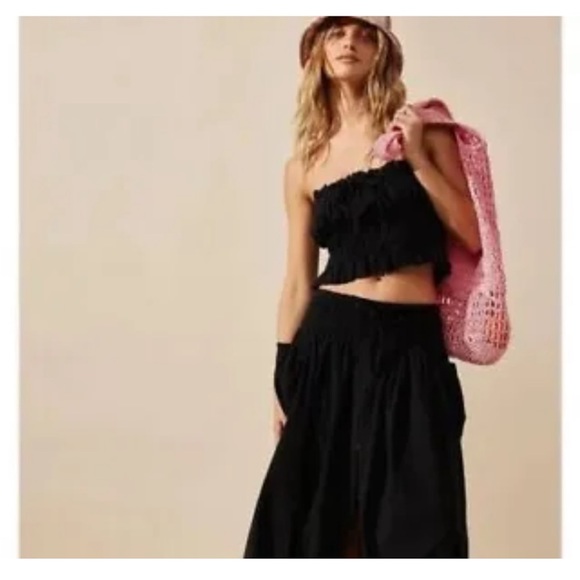 NEW FREE PEOPLE Freest All Things Black Tube Top Maxi Skirt Set women SZ small - Picture 4 of 11